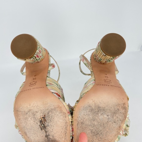 Loeffler Randall Camellia Pleated Bow Heels Ankle Strap Cream Floral 5.5 - Picture 10 of 13